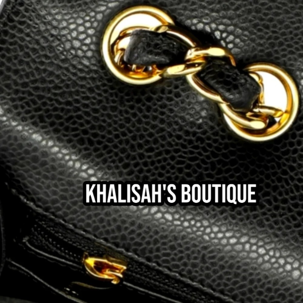 Rare! Chanel CC 24 kt Gold HW Classic Single Flap Bag Quilted BLACK Caviar JUMBO - Picture 8 of 16